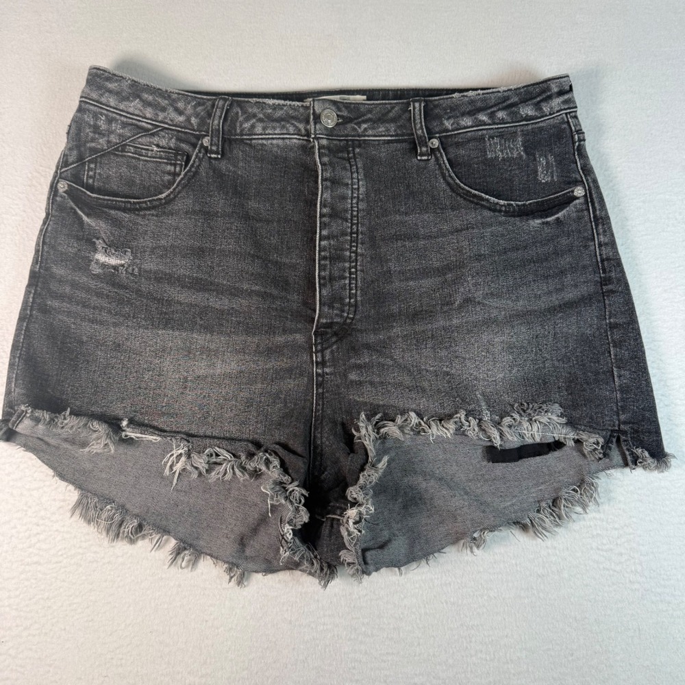 We The Free Womens High Rise Distressed Denim Shorts Washed Black 35 Boho Grunge